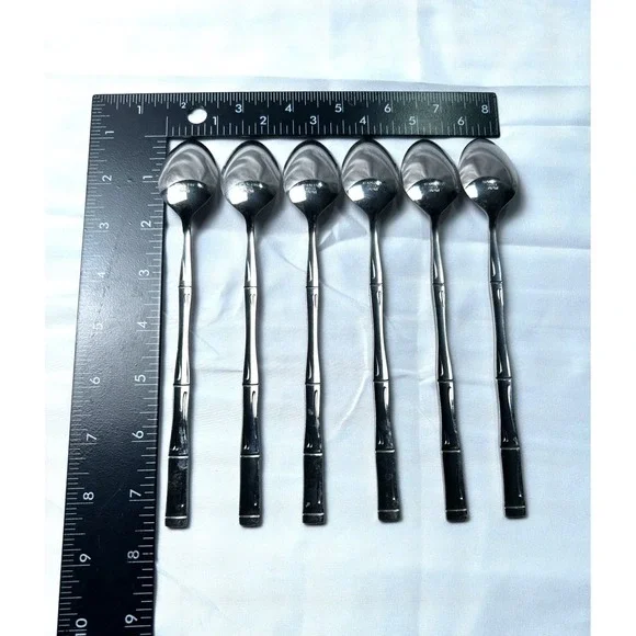 Stainless Steel Spoons W/Bamboo Design Set of 6 Japan Elegant Timeless Modern - Picture 3 of 11